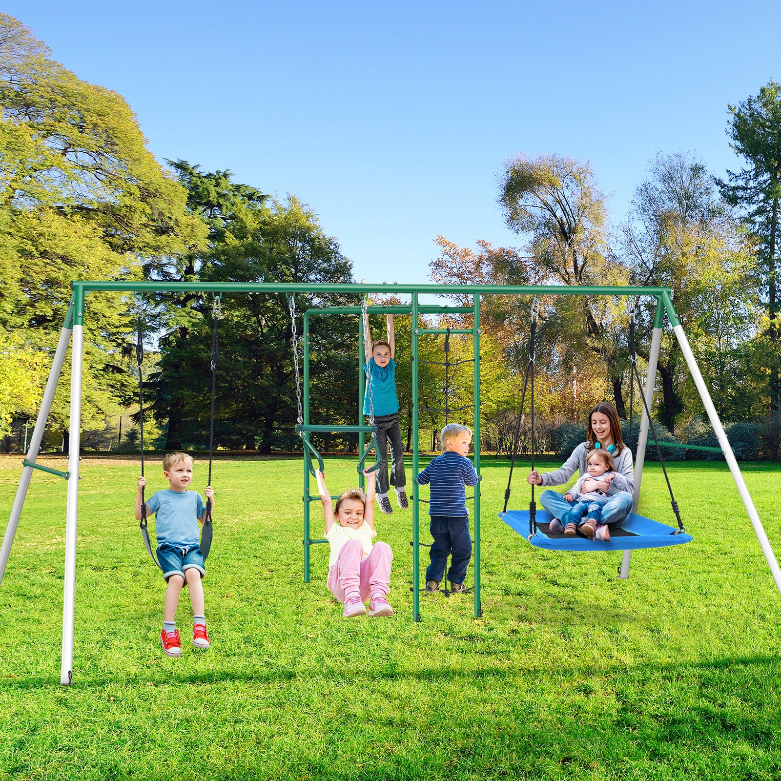 550lbs Metal Swing Set for Kids Playground Set Outdoor Backyard Play Heavy Duty