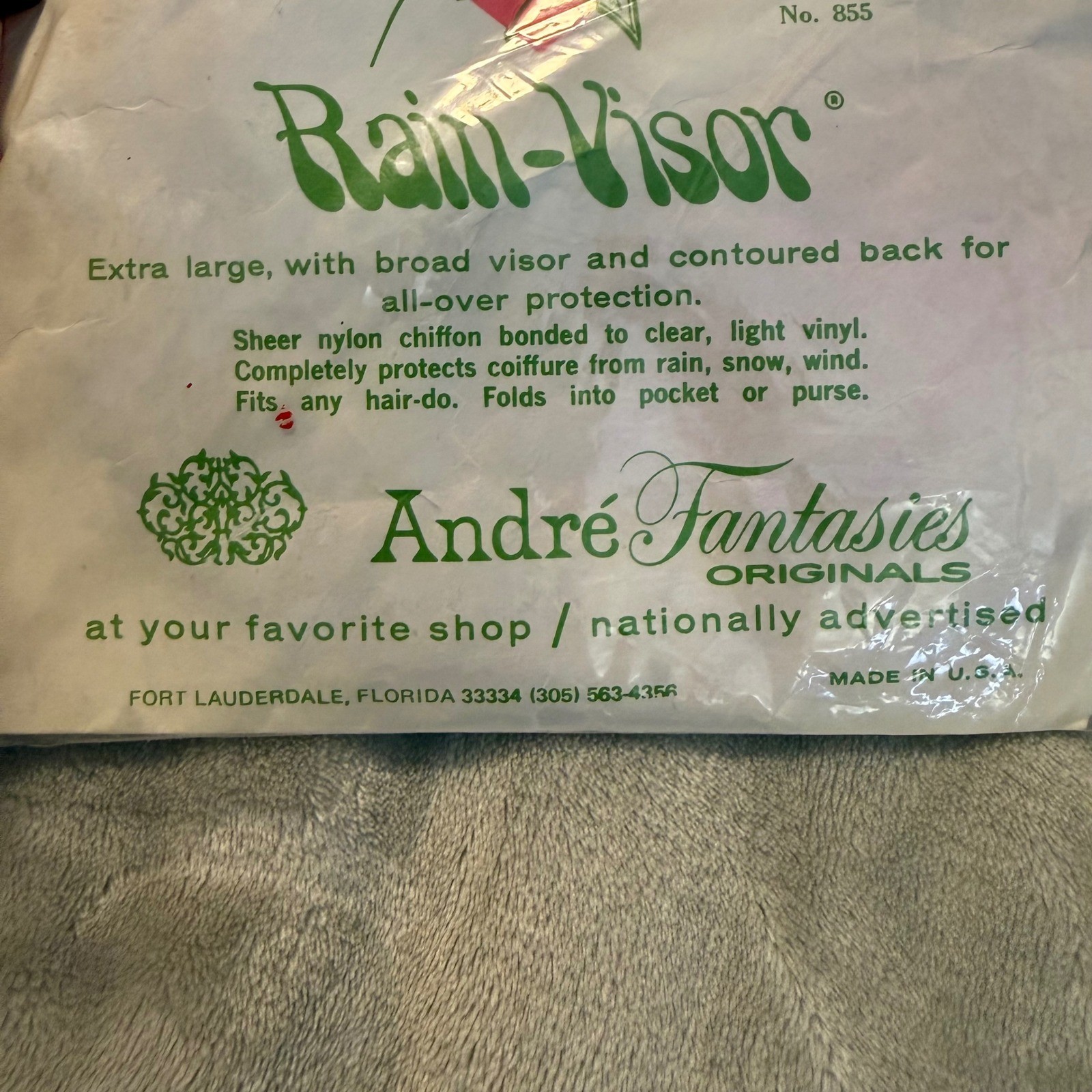 Vintage André Fantasies Rain-Visor #855 Blue Nylon Chiffon Rain Hood NOS