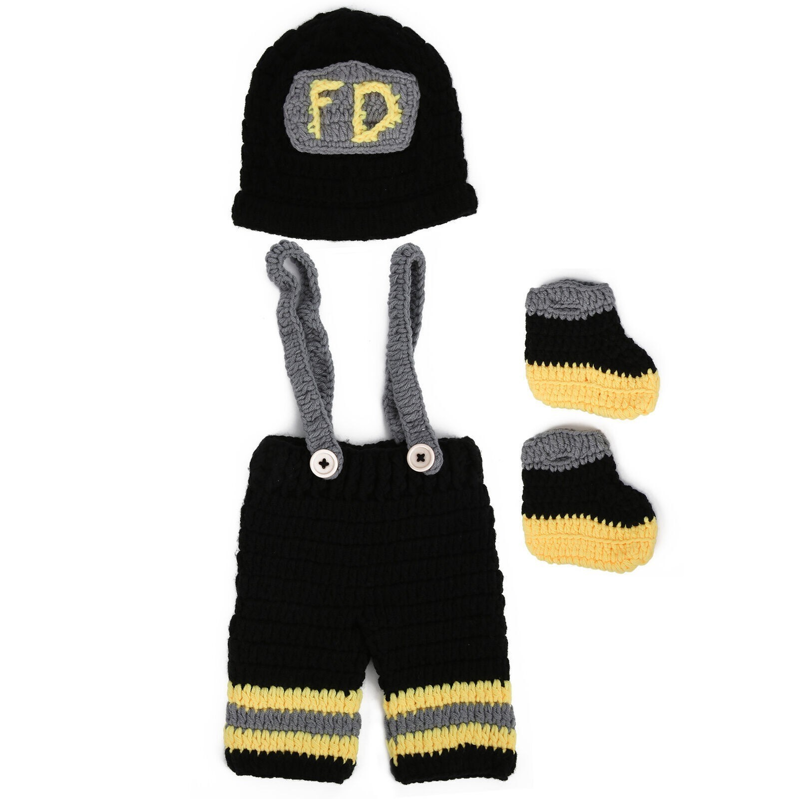 Baby Photography Props Fireman Hats Pants Outfit Crochet Hook Knitted Newborn