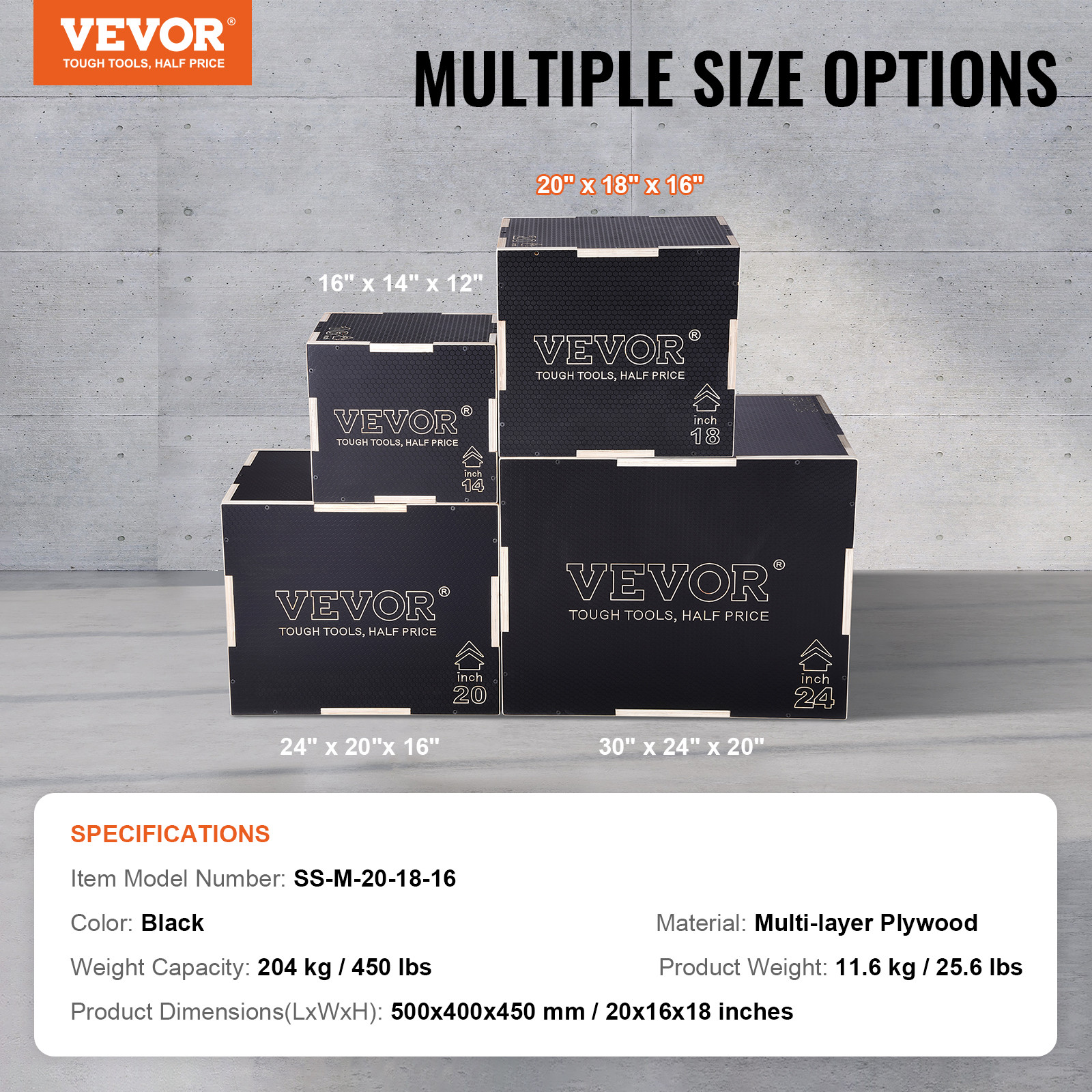 VEVOR 20/18/16 Inch 3 in 1 Plyometric Jump Box Fitness Exercise Plyo Box Wooden