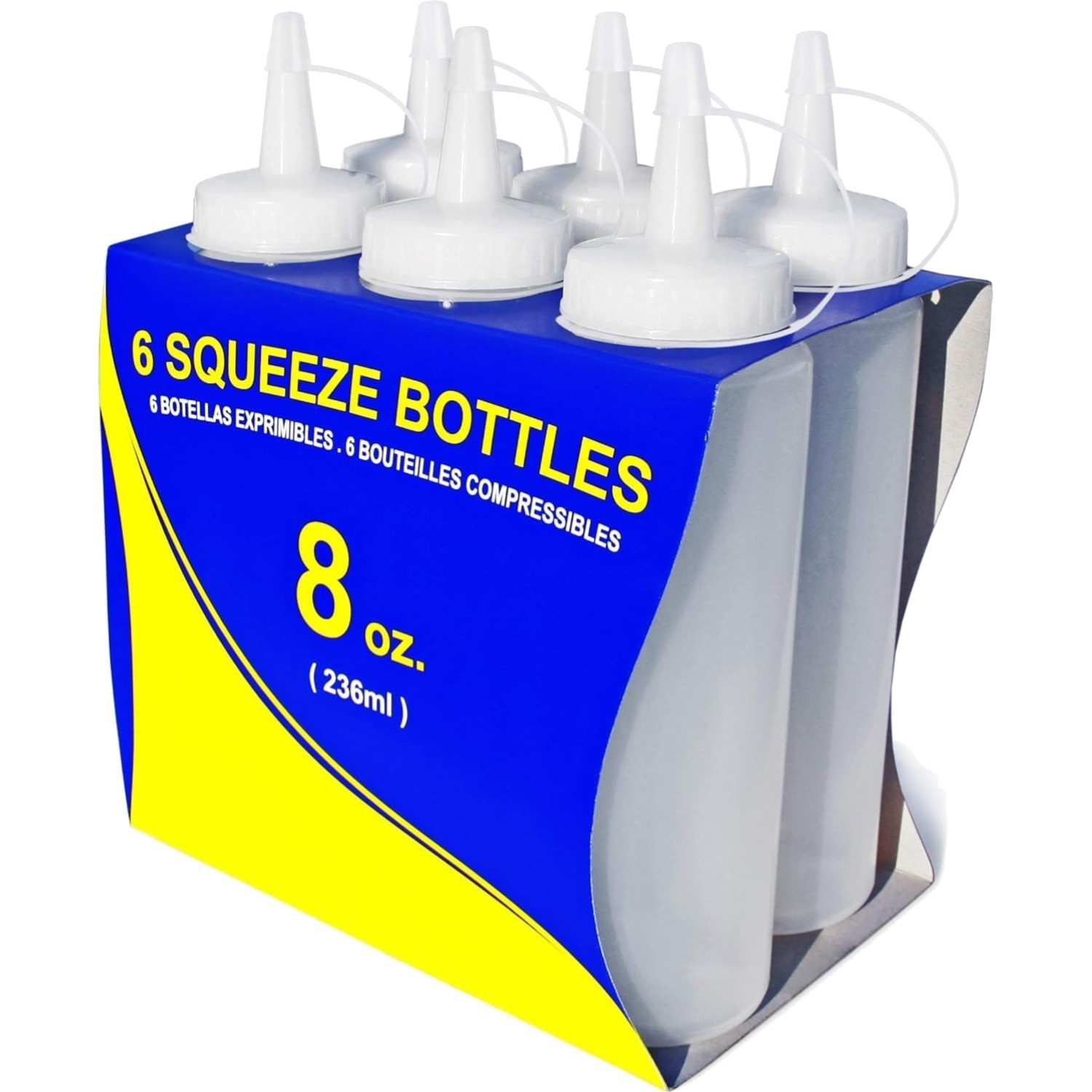 Squeeze Bottles, Plastic, 8 oz, Clear, Pack of 6