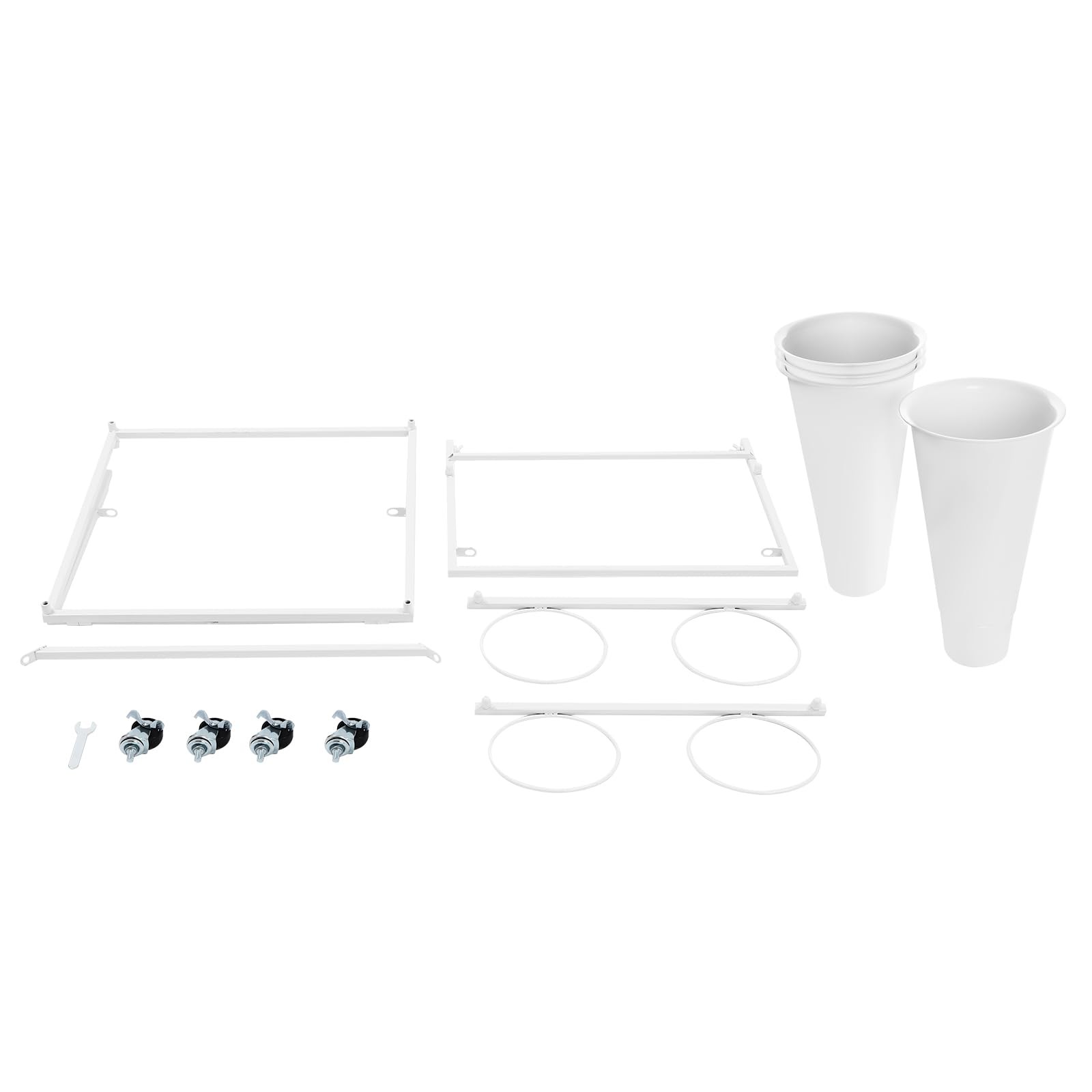 Heavy Duty Iron Flower Stand with Wheels 2 Layers 4 Plastic Buckets White