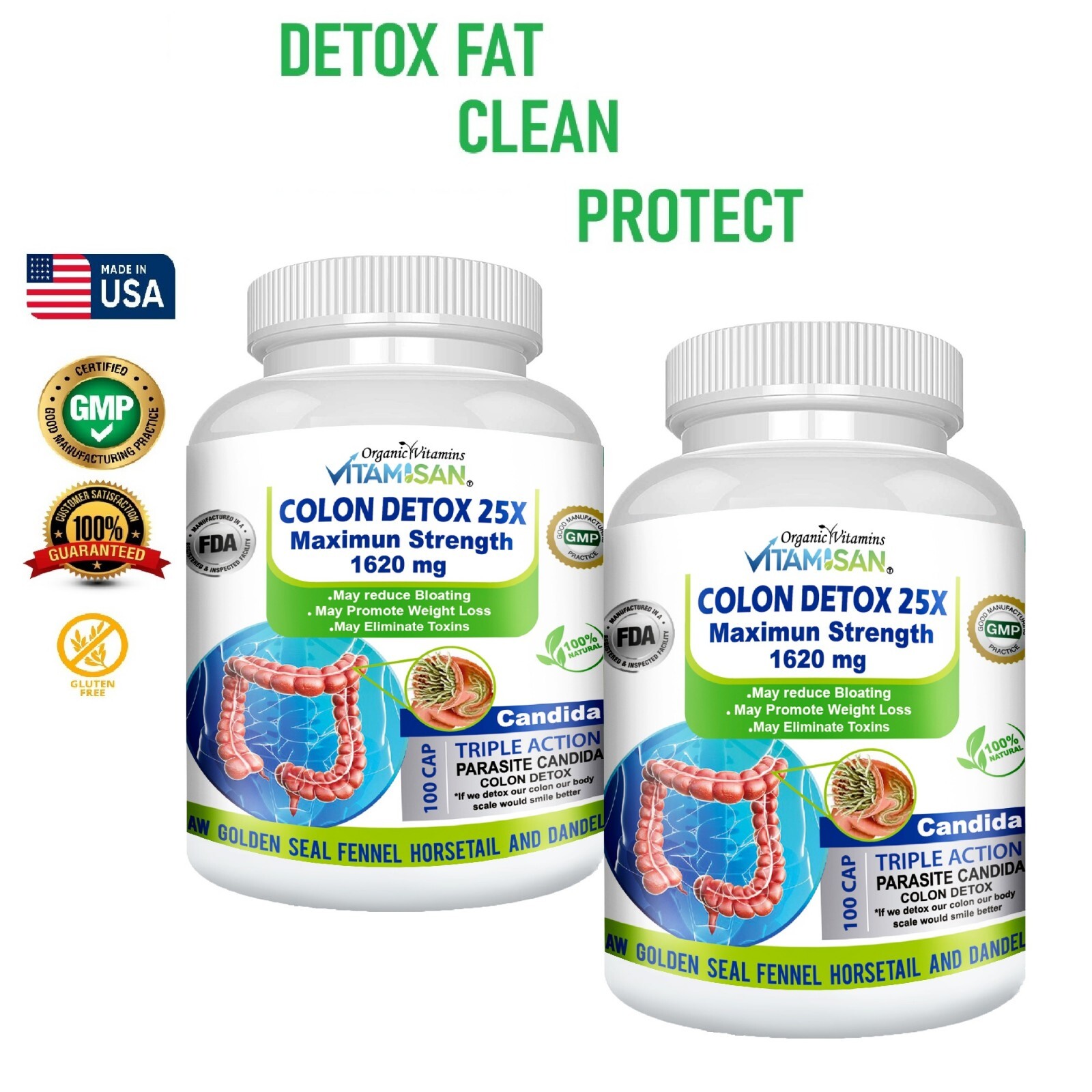 Colon Detox Cleanse - 2 Bottles (200 Caps) | Weight Loss, Bloating, & Belly Fat