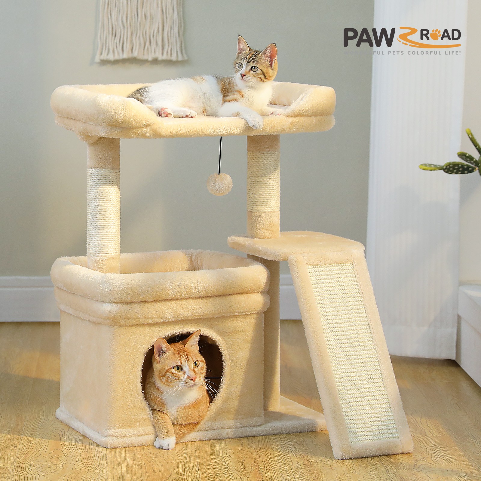 PAWZ Road Small Cat Tree Tower for Large Adult Cat with Wide Top Perch Condo 27"