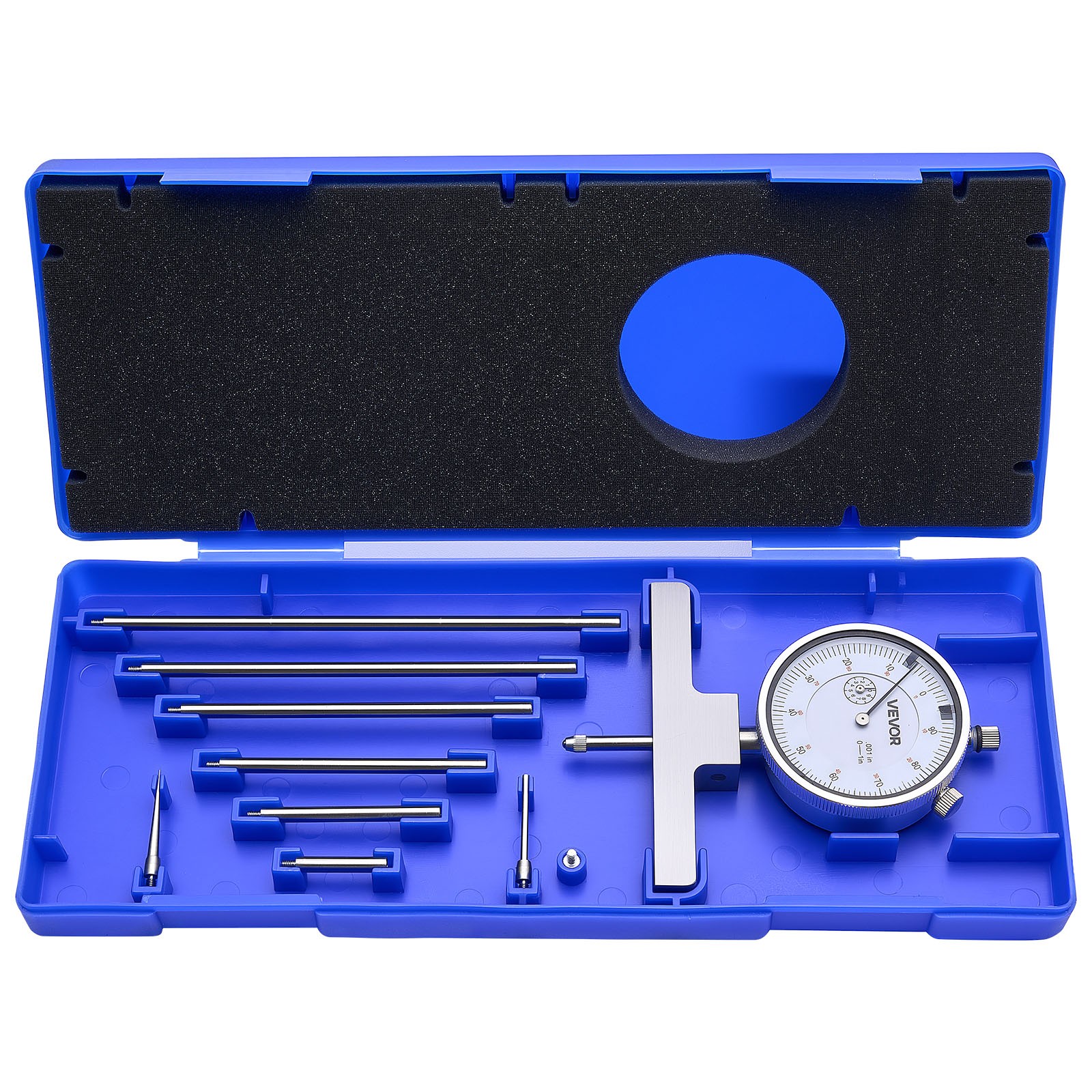 VEVOR Depth Gauge Micrometer 0-22in Range with 4 Anvils and 6 Rods Precision