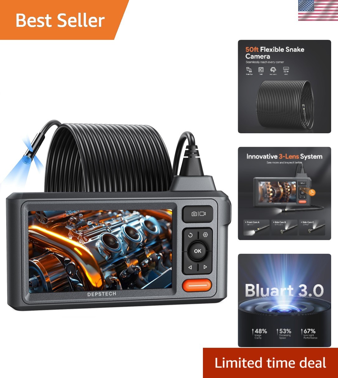 Professional Grade 50ft Sewer Camera with LED Light & Long Battery Life