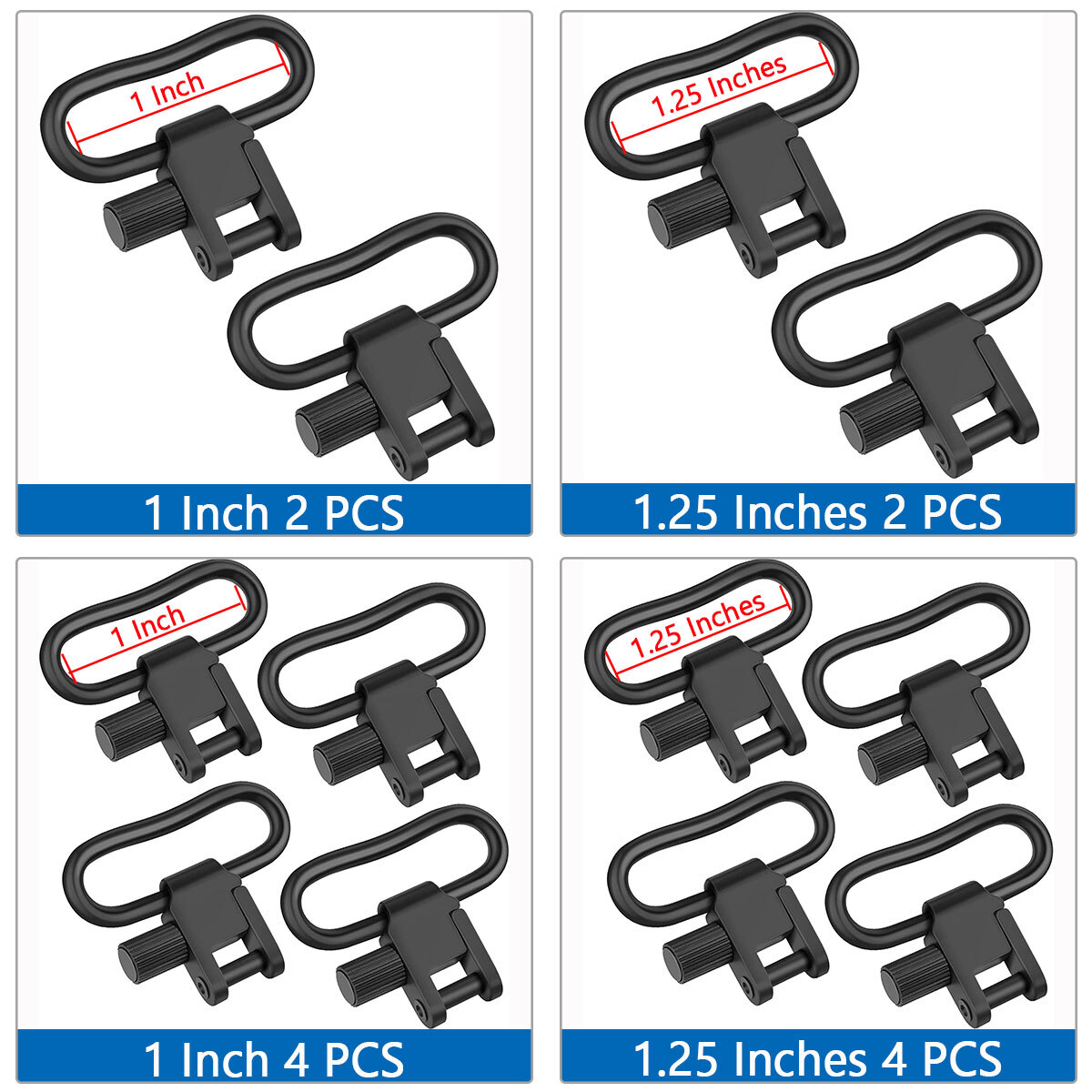 2/4PCS Rifle Gun Sling Swivels Quick Detach Heavy Duty Steel Swivel Set 1"/1.25"