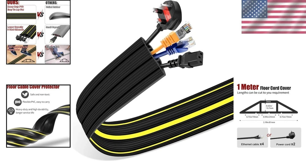 Cord Cover Floor, 3ft Heavy Duty Cable Protector, Cord Cover for Wires on Flo...