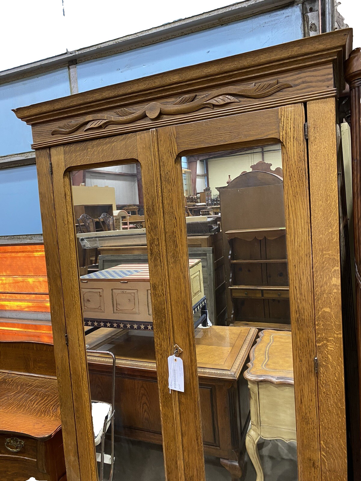 65564 Antique Victorian Oak 2 Door Wardrobe Cabinet