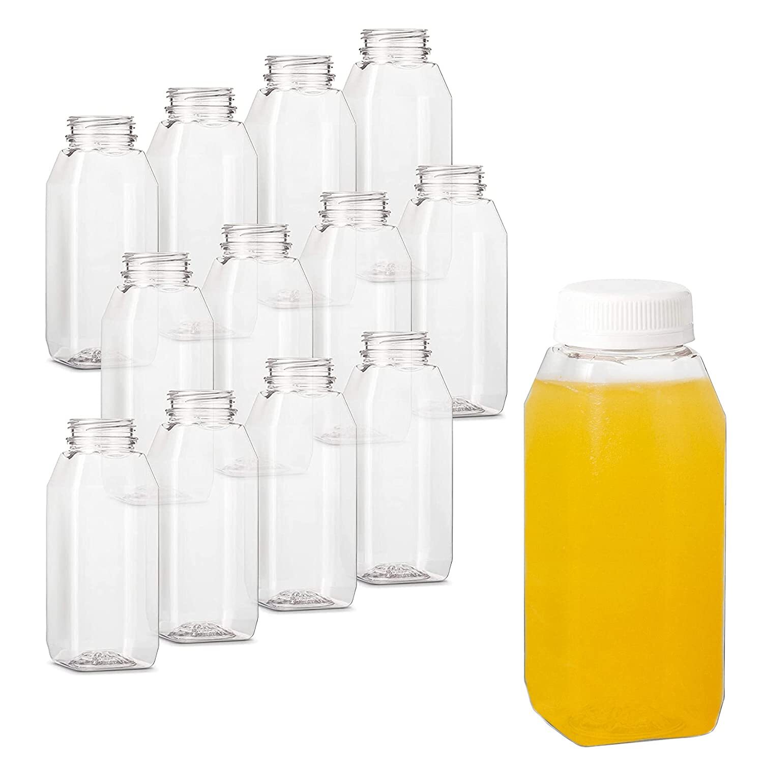MT Products Plastic Juice Bottles with Caps 8 oz - Set of 12 Bottles and 12 Caps