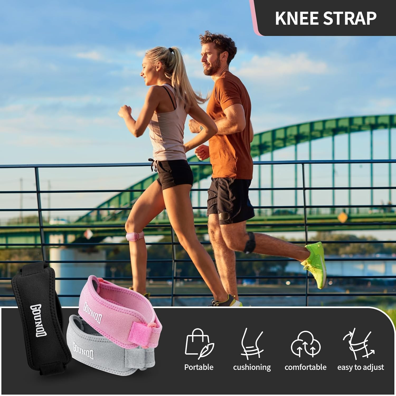 Patellar Tendon Support Strap 2 Pack,Knee Strap for Knee Pain Relief,Patella Ban