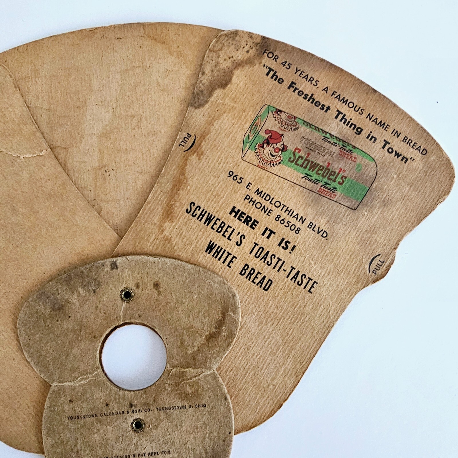 Vintage Schwebel's Toasti Taste Bread Clown Advertising Fan