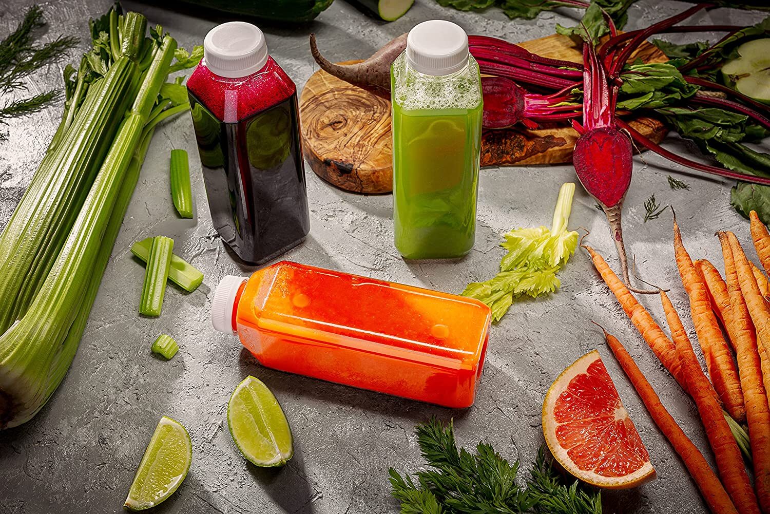 MT Products Plastic Juice Bottles with Caps 8 oz - Set of 12 Bottles and 12 Caps