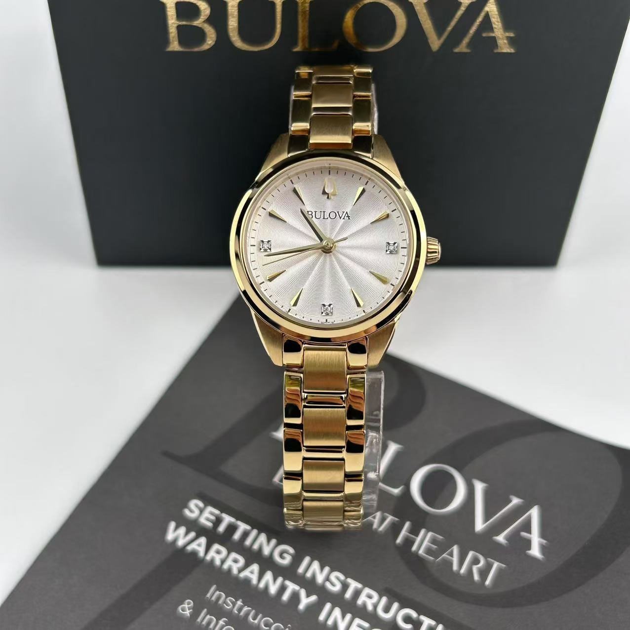 New Bulova Sutton 97P150 White Diamond Dial Stainless Steel Women's Quartz Watch