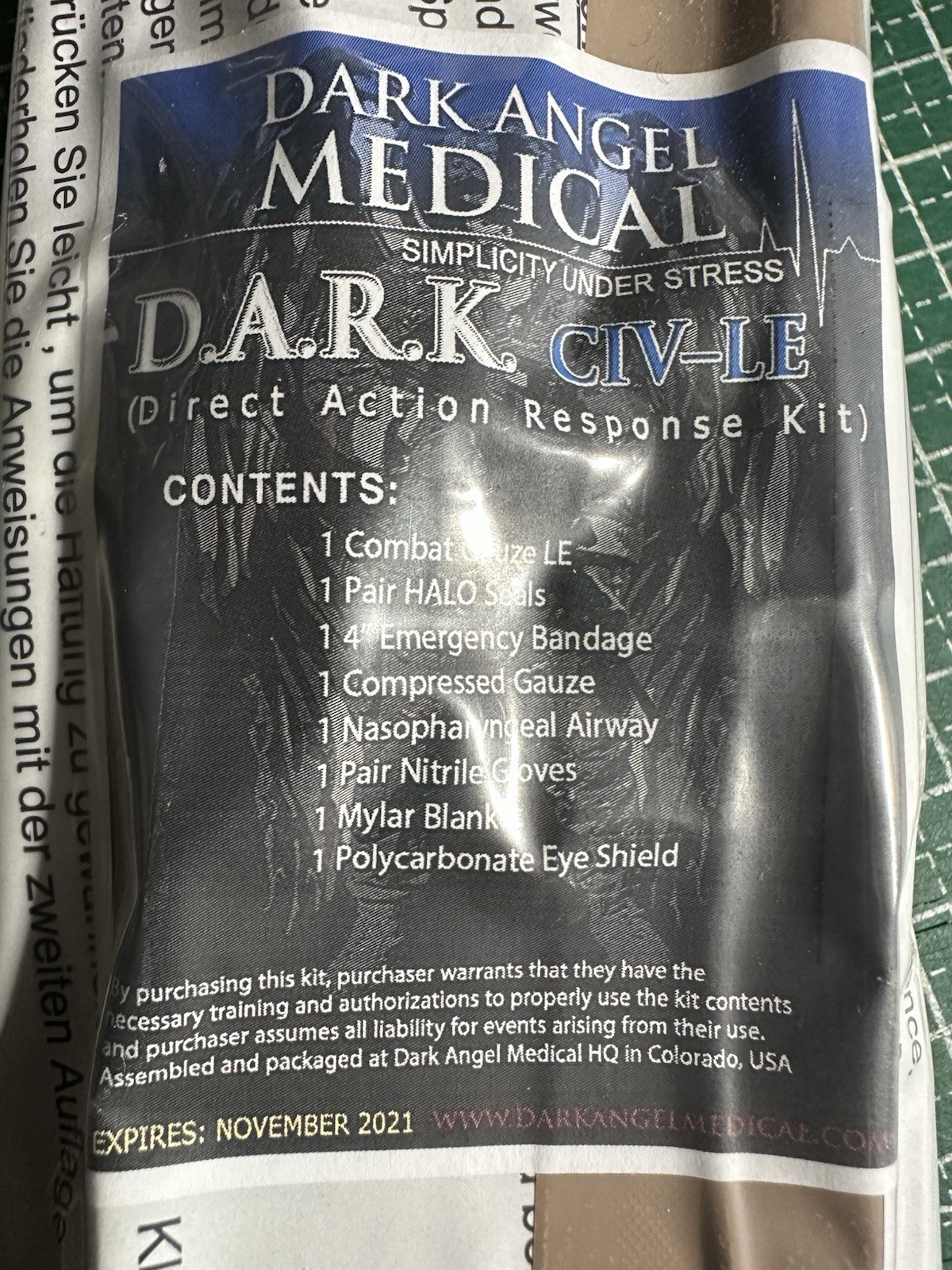 D.A.R.K. Slim Trauma Kit Ranger Green. Dark Angel Medical CIV-LE