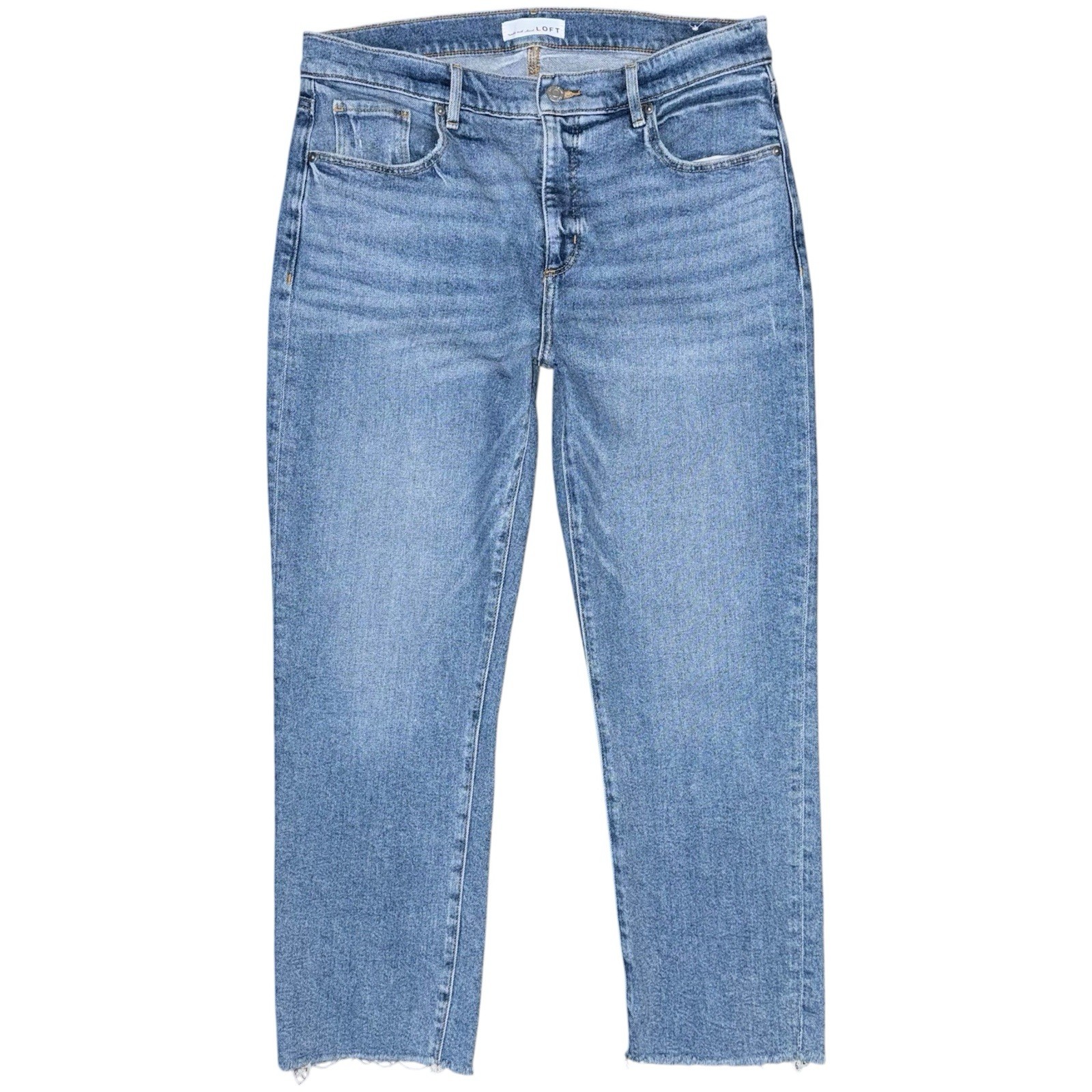 LOFT Fresh Cut Mid Rise Slim Jeans Bright Vintage Blue Wash Size 31 / 12 Raw Hem