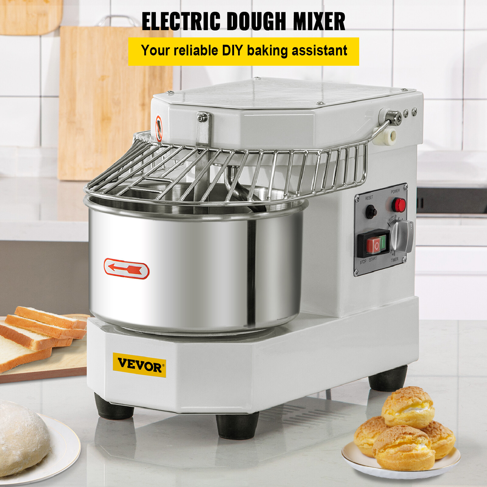 8QT Commercial Dough Mixer Spiral Food Mixer Pizza Bakery Dual Rotating 450W