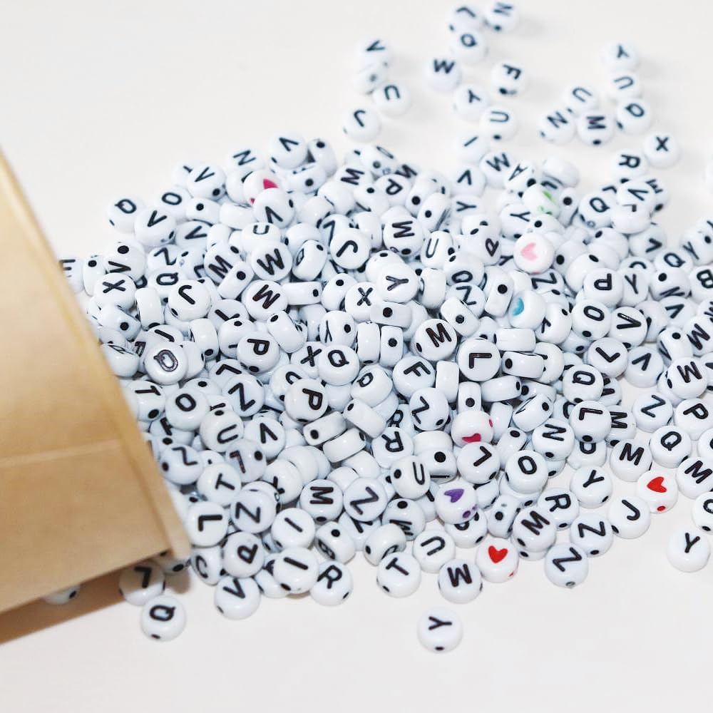 Alphabet Beads A-Z 1300+Pcs Letter Beads, Acrylic 4x7mm Round Letter Beads Kits,