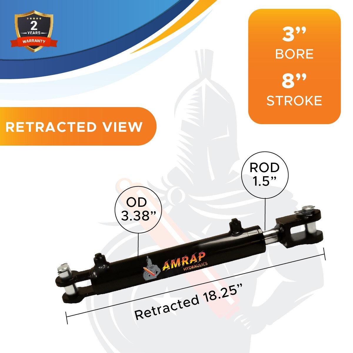 3x8 Hydraulic Cylinder -3" Bore x 8" Stroke Welded Clevis Hydraulic Cylinder