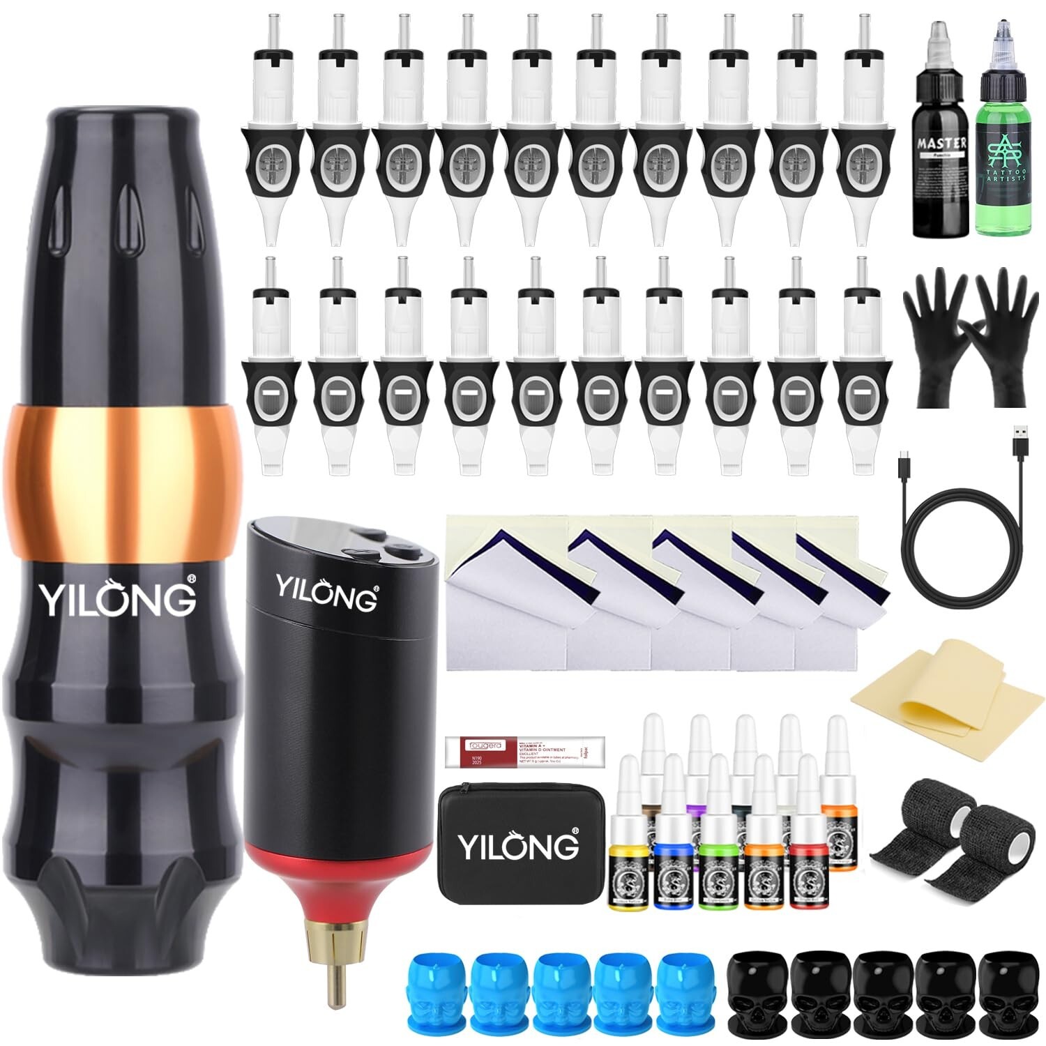 YILONG S4 Wireless Tattoo Pen Machine Kit 1200mAh Power Supply 20PCS Needles