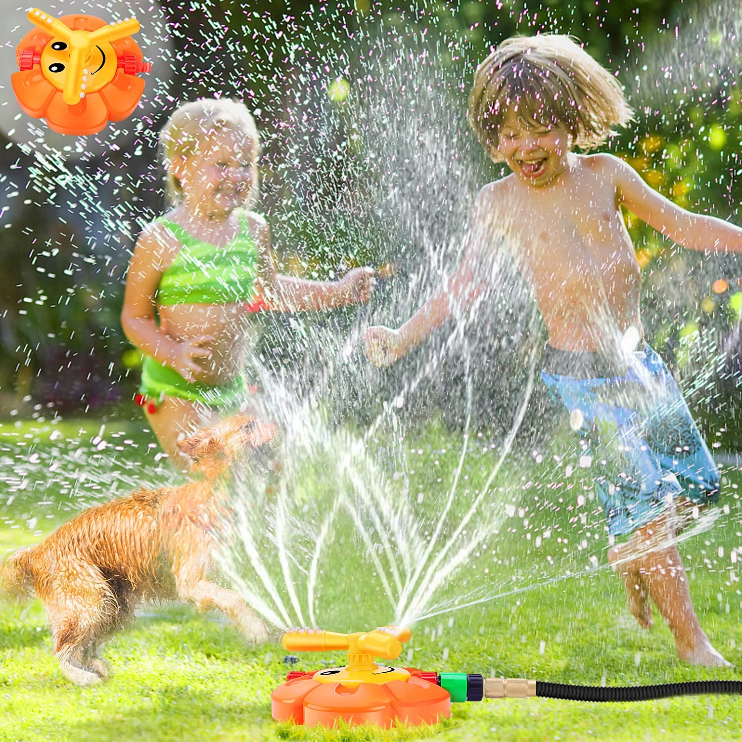 Water Sprinkler for Kids Toddlers Sprinklers with Roating Spray Nozzles Attac...