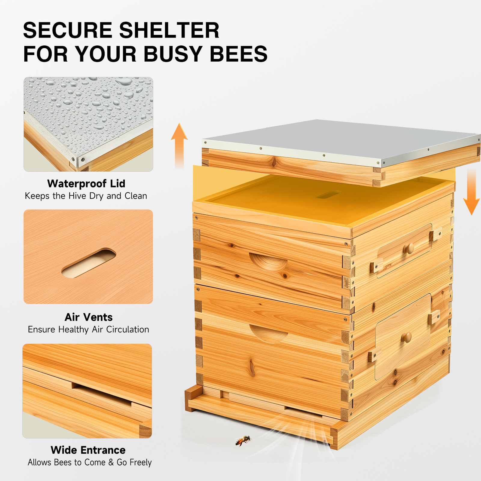 20 Frames Bee hive Frame BeeHive Kit W/ Beeswax Beekeeping 10 Deep And 10 Medium