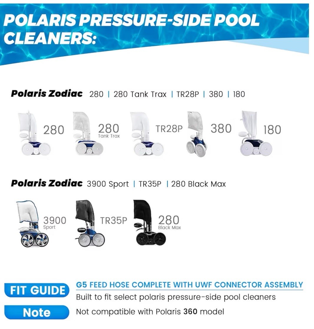 2025 G5 Pool Cleaner Feed Hose w/ UWF & Float Fit for Zodiac Polaris (not 360)