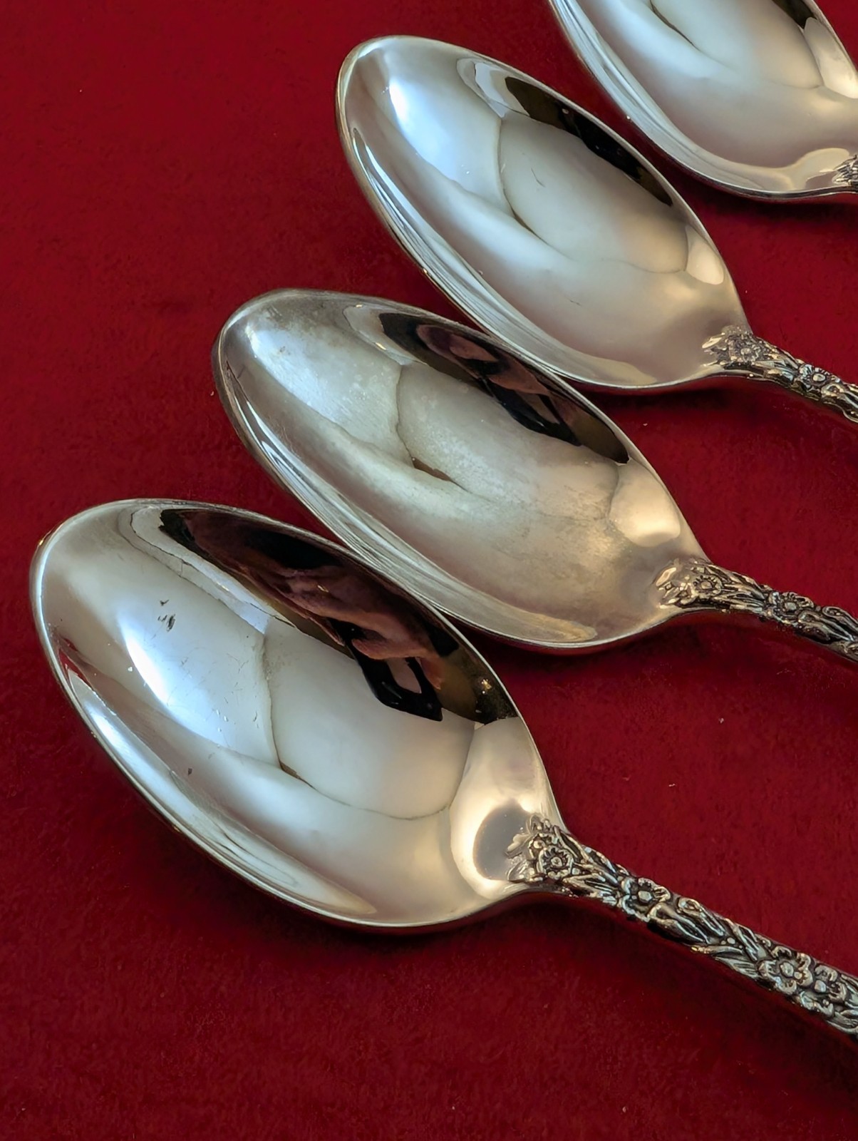 Lot Of 4 Godinger Olde Bouquet Silverplate Oval Soup Spoons Flatware