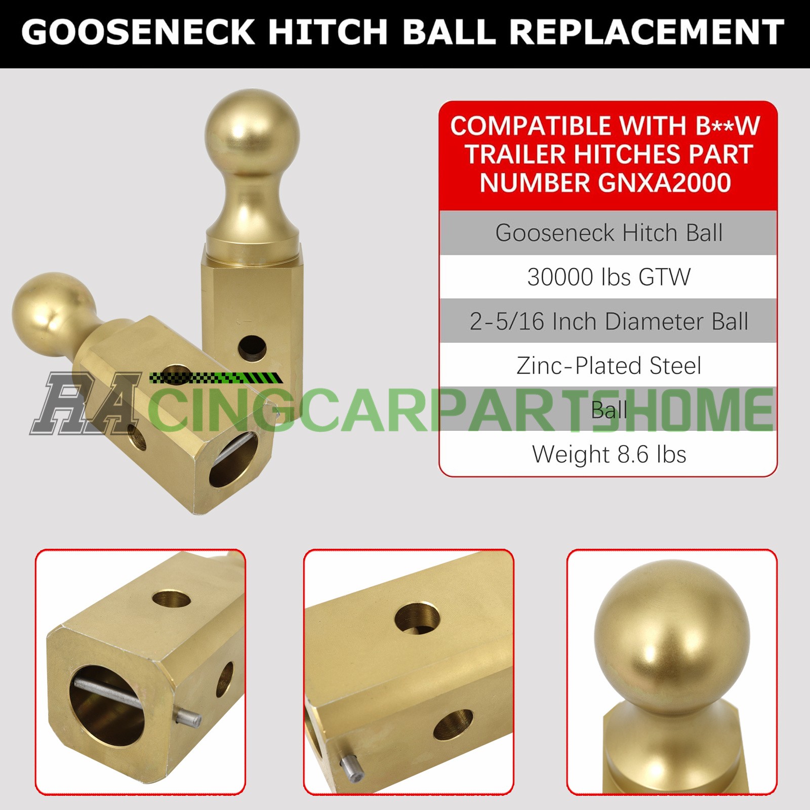 Fits B&W Trailer Hitches GNXA2000 Gooseneck Ball Hitch Turn Over Ball 2-5/16”
