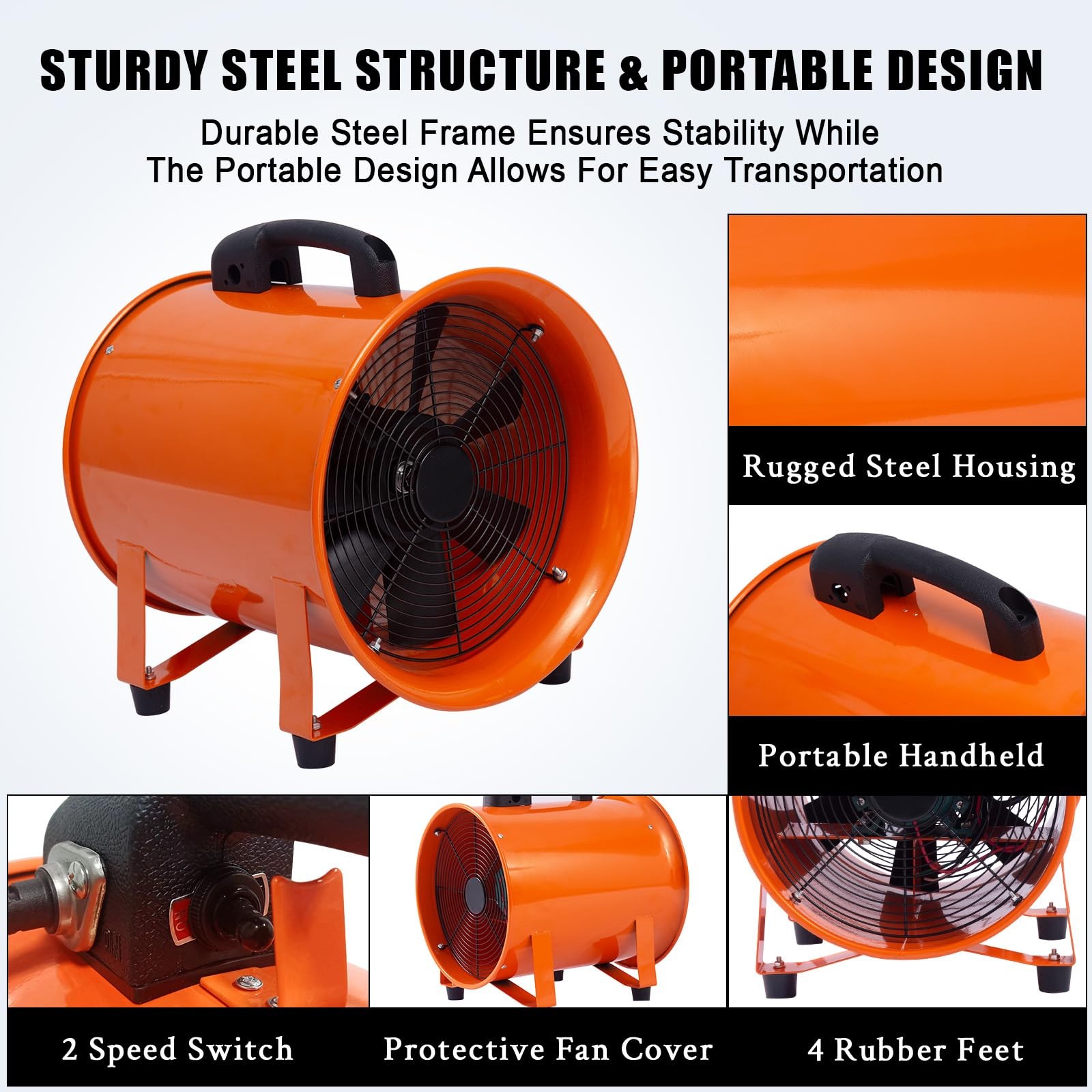 16 Inches 3500 CFM Utility Blower Exhaust Fan with 32.8 FT Duct