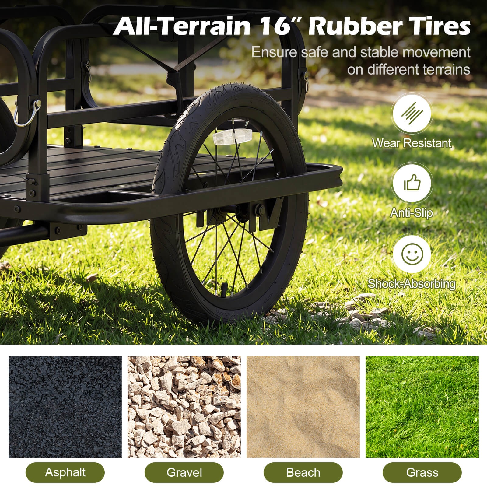 Bike Cargo Trailer, Heavy-Duty Bicycle Wagon Cart w/ Universal Hitch & 16”Tires