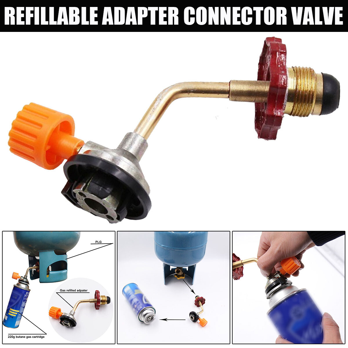 Butane Gas Refill Adapter Cylinder Tank Coupler Valve Outdoor Camping BBQ Tool
