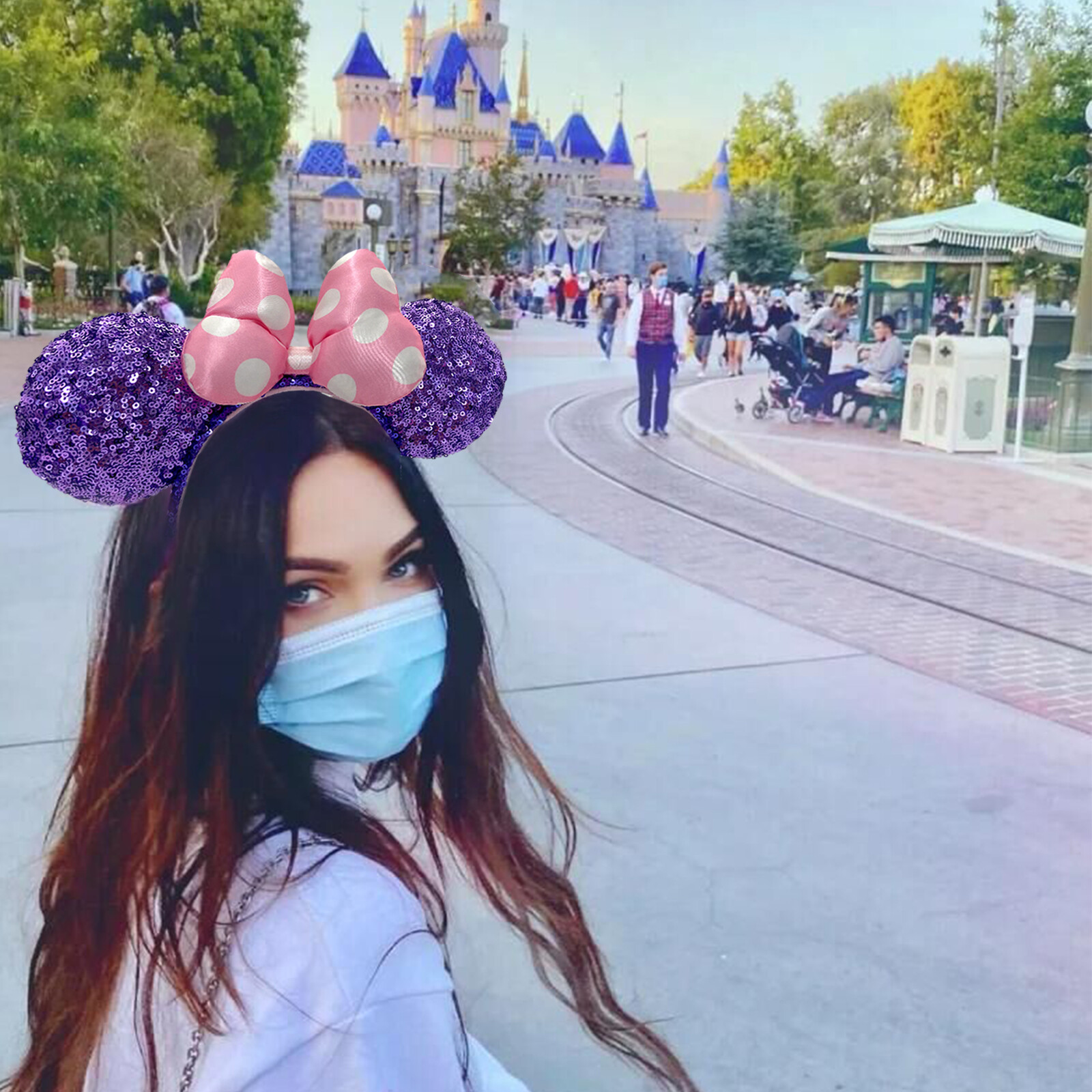 Disney Parks Minnie Ears Headband Pink Polka Dot Purple Sequin