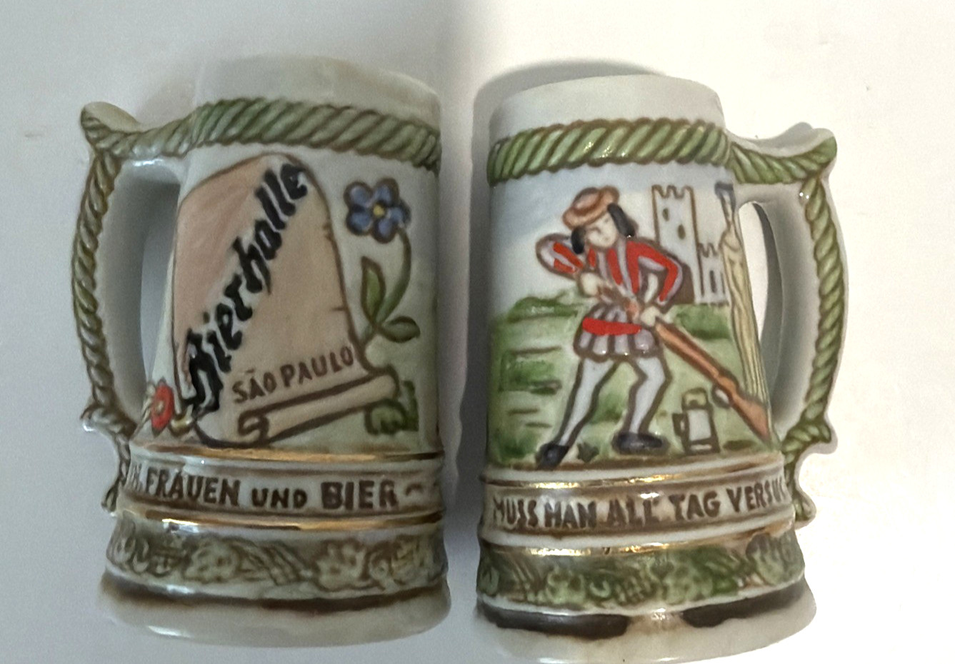 Vintage Ceramarte Rio Negrinho Brazil GERMAN mini beer steins hand painted set 2