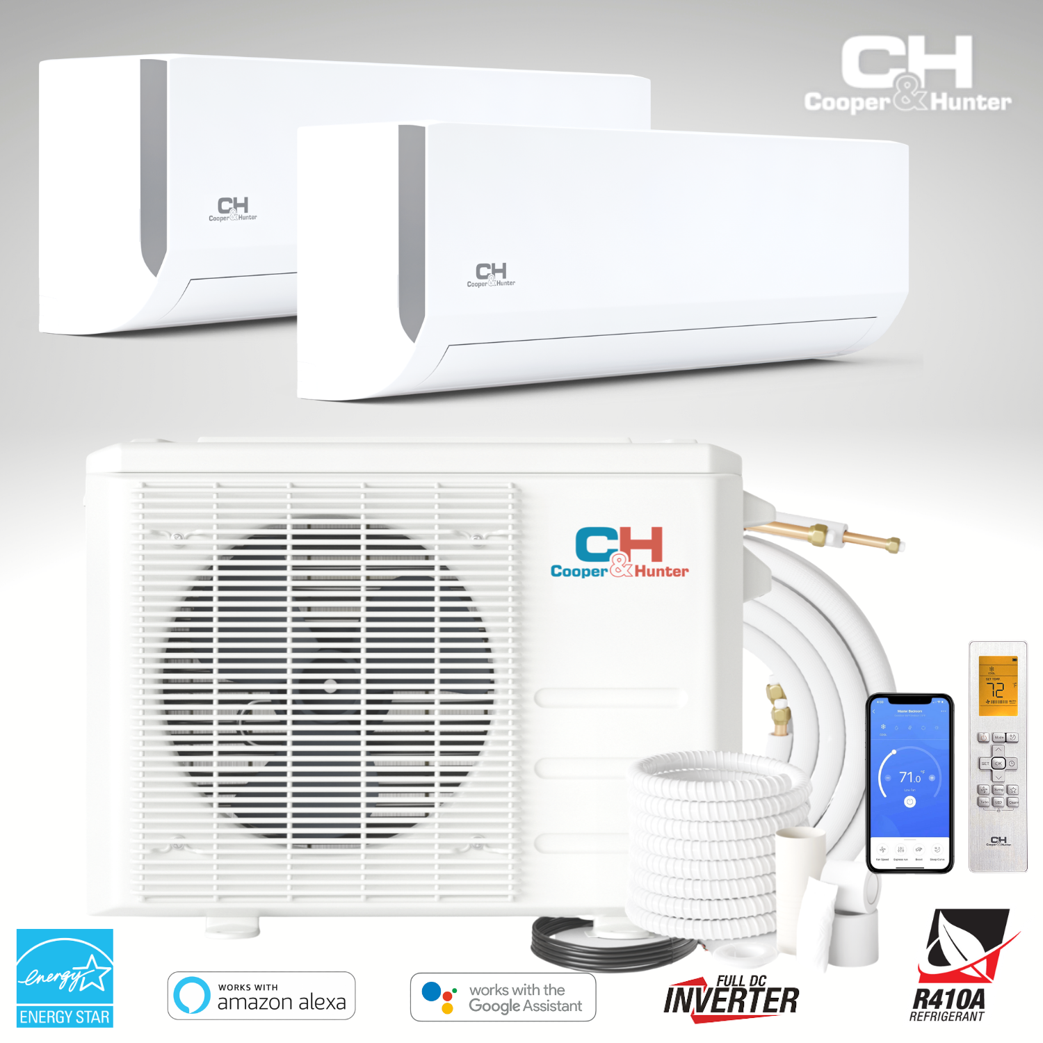18000 BTU 230V Dual 2 Zone Mini Split Heat Pump Air Conditioner 22.5 SEER