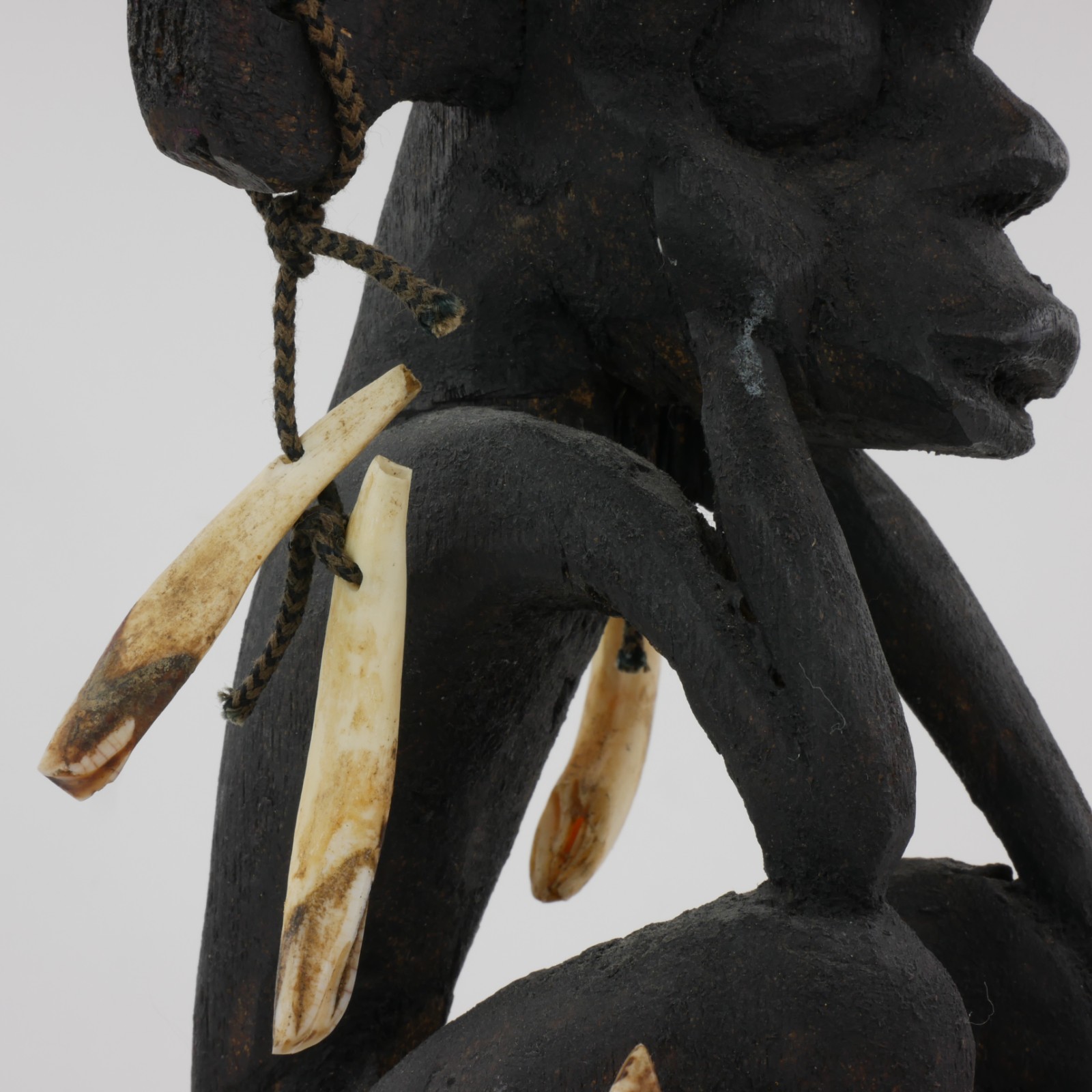 1992 Borneo Dayak Wood Monkey Figure - Real Boar Tusks - Sibu Sarawak