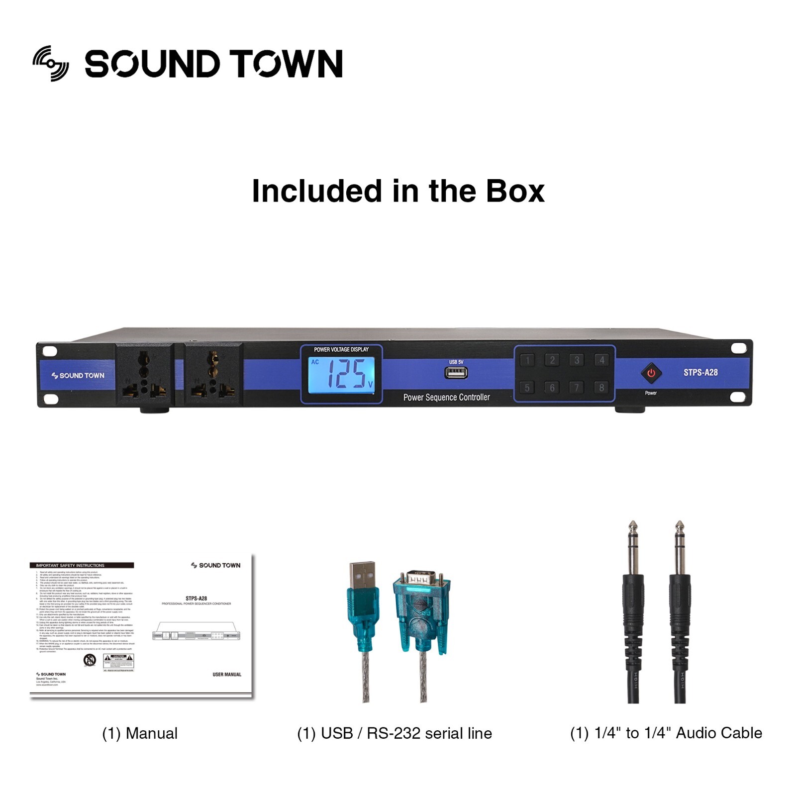 Sound Town 1U AC Power Sequencer w/ 10 outlets, Aluminum Panel (STPS-A28)