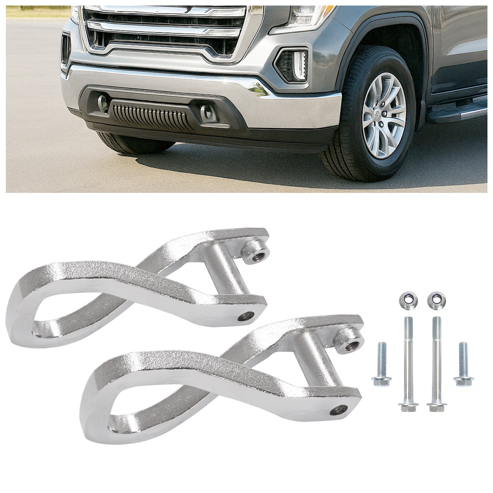 Front Chrome Tow Recovery Hooks w/ Bolts For GMC Sierra 1500 2019-2025 #84195902