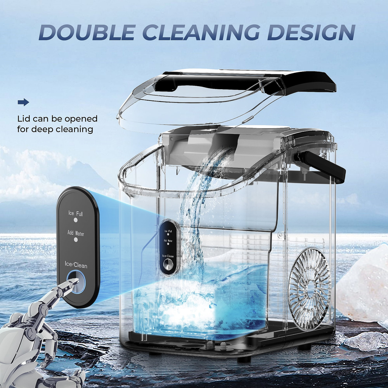 Simzlife ZX-IM-12S-S Nugget Ice Maker Countertop with Handle, Ready in 6 Mins