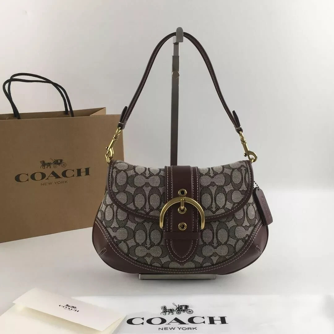 Coach CJ814 Soho Bag Signature Jacquard Maple Brown Shoulder Handbag Outlet