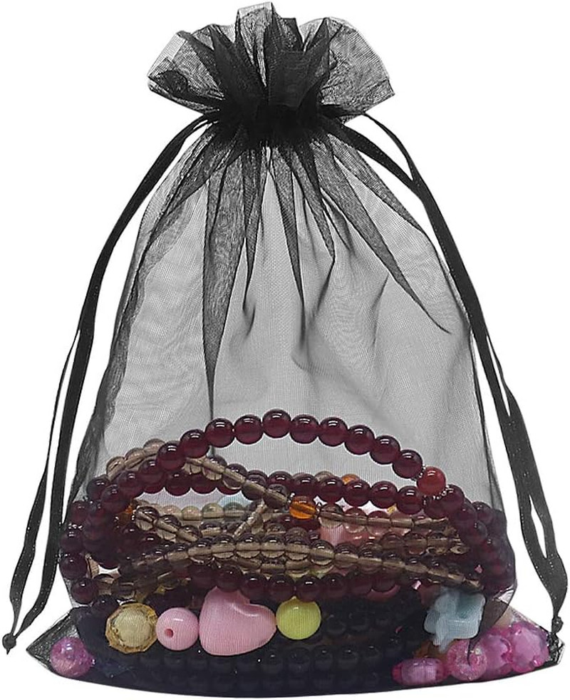 Black Organza Bags 5x7 inch 100pcs, Mesh Candy Bags Jewelry Pouches Drawstring E