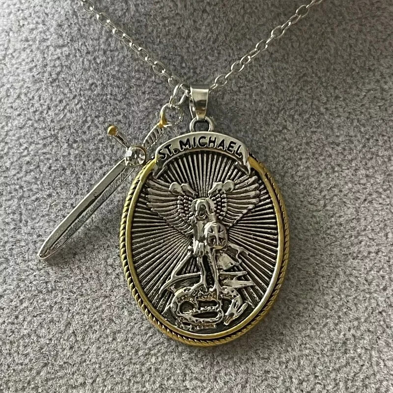Catholic Patron the Archangel St. Michael Pendant Necklace Sword Lord Prayer