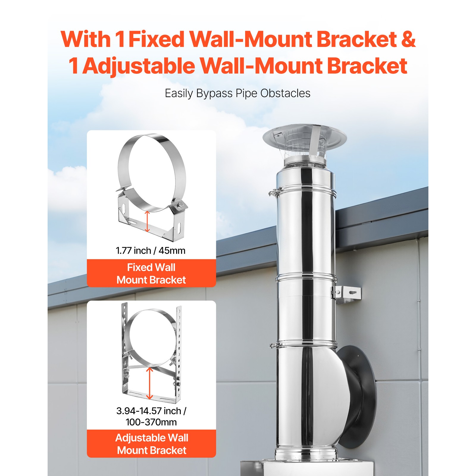 Uimoso 6-Inch Outdoor Chimney Kit with Adjustable Roof Bracket and Rain Cover