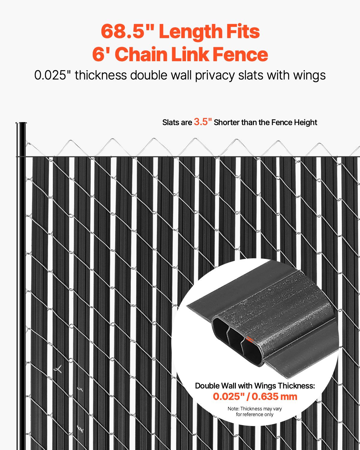 Chain Link Fence Privacy Slats Double-Wall with Wings for 6' High Fence Black