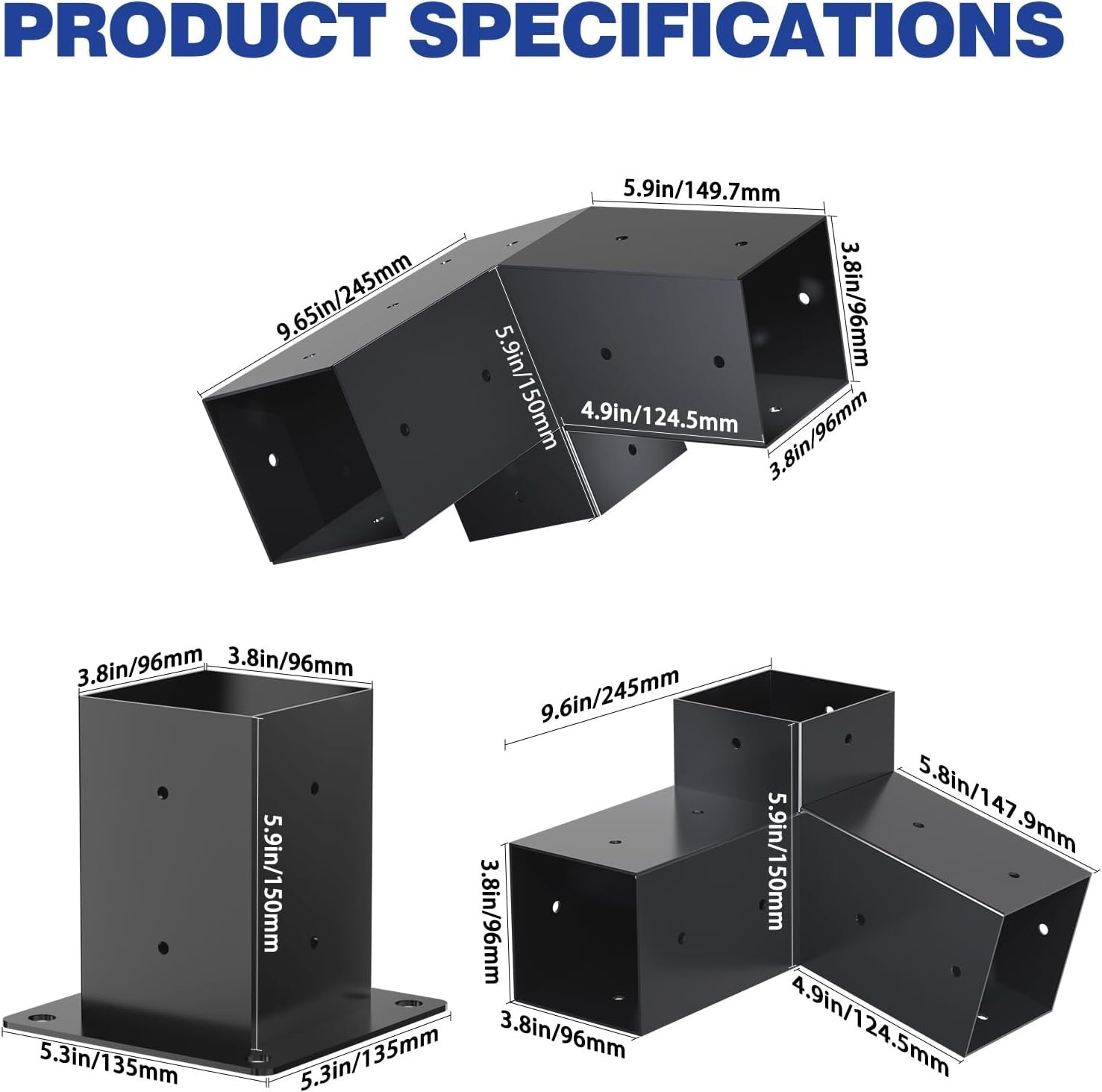 Pergola Kit, Slanted Roof Pergola Bracket, 3-Way Brackets with Post Base Kit, Lo