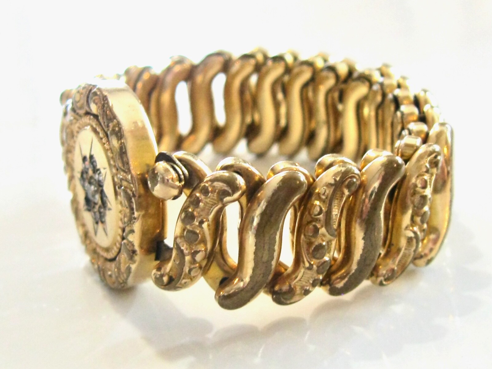 VINTAGE 1940'S WWII ERA SWEETHEART EXPANSION STRETCH BRACELET w RHINESTONES ACME