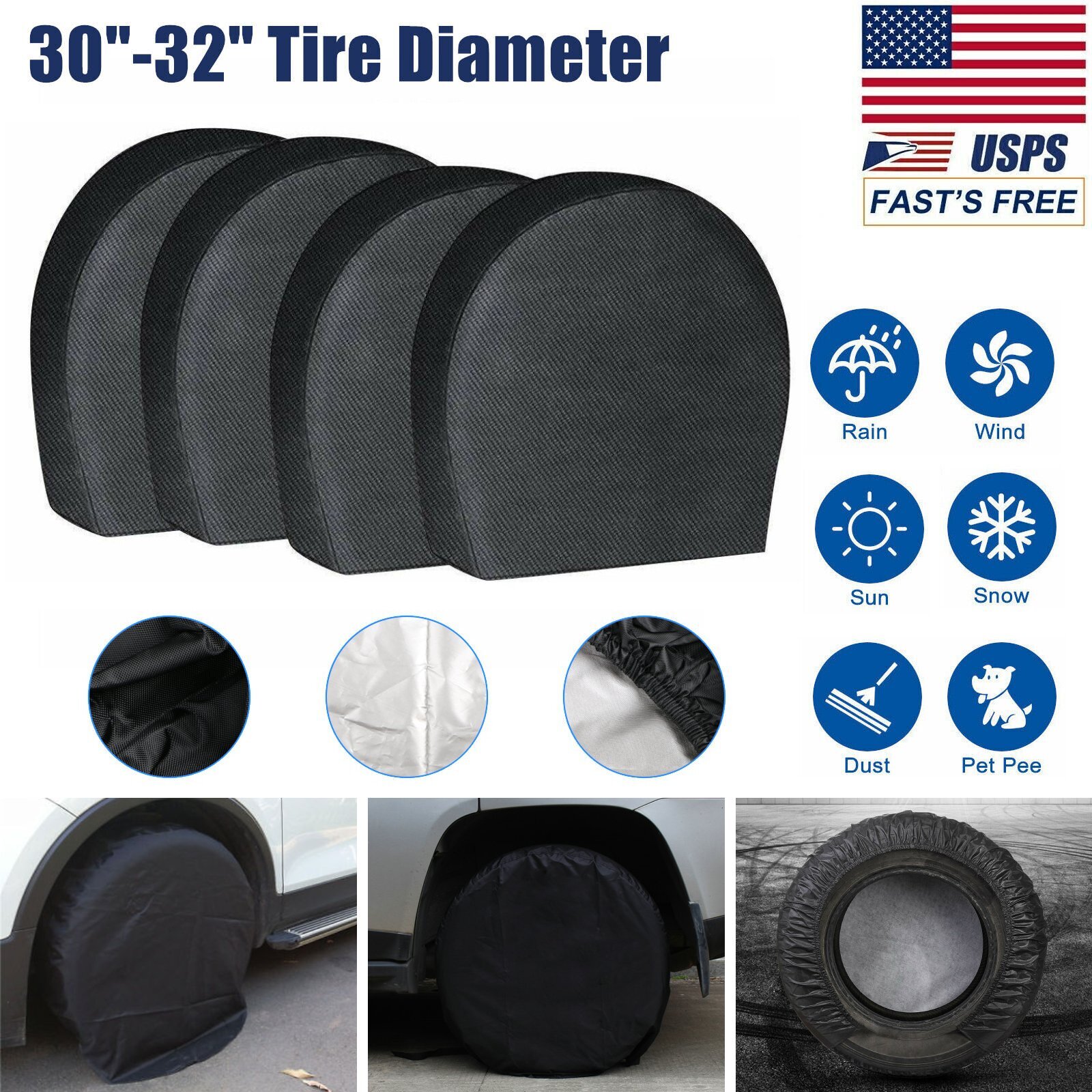 4PCS 30-32'' Waterproof Tire Covers Wheel&Tyre RV Trailer Camper Sun Protector