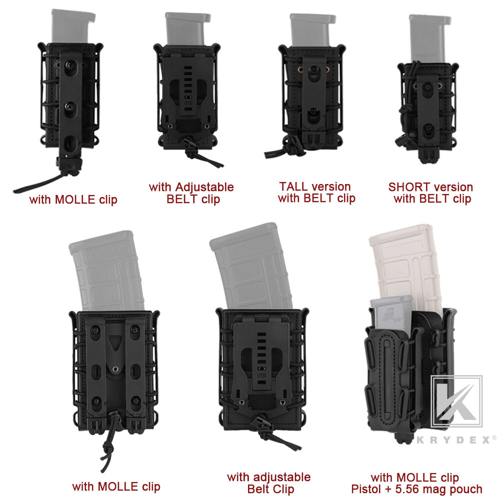 KRYDEX Soft Shell Mag Pouch Magazine Carrier with Clip for 5.56mm 7.62mm 9mm Mag