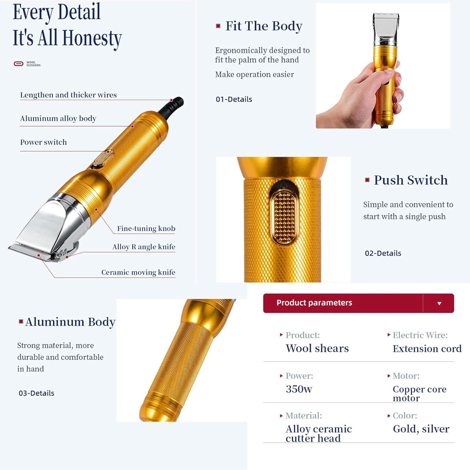 380W Electric Professional Dog Grooming Clippers Heavy-Duty Pet Hair Trimmers