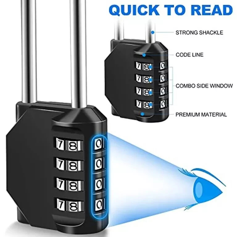 2 Pack 4 Digit Combination Padlock with Keys for School Gym Locker Waterproof